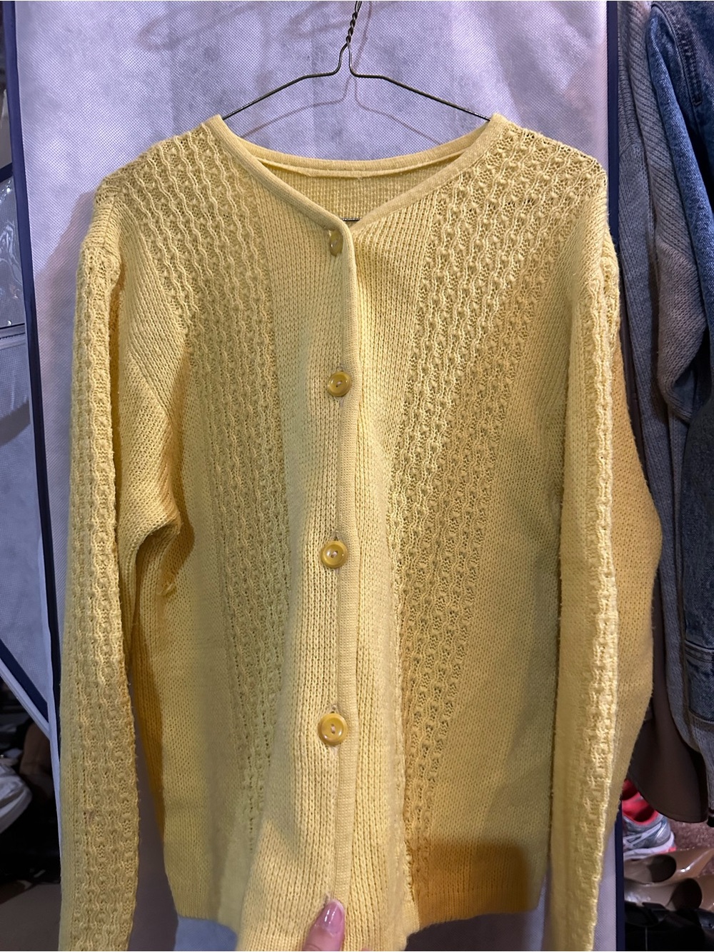 Vintage Butter Yellow Knit Button-Front Women's Sweater Cardigan - Picture 4 of 6
